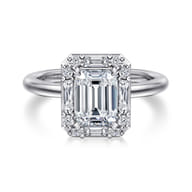Cammie - 14K White Gold Halo Emerald Cut Diamond Engagement Ring