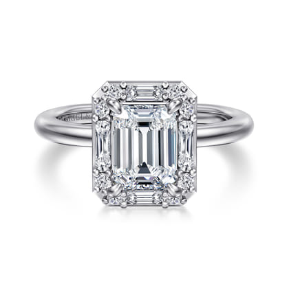 Cammie - 14K White Gold Halo Emerald Cut Diamond Engagement Ring
