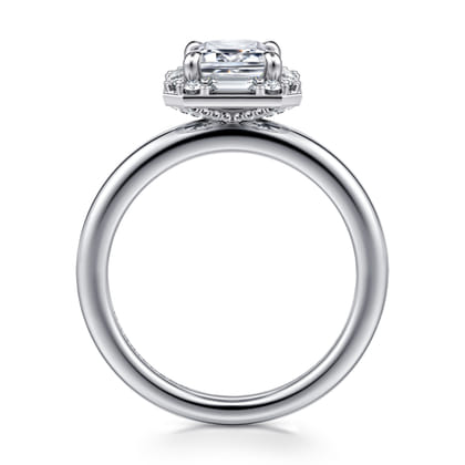 Cammie - 14K White Gold Halo Emerald Cut Diamond Engagement Ring