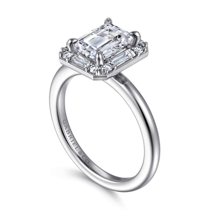 Cammie - 14K White Gold Halo Emerald Cut Diamond Engagement Ring
