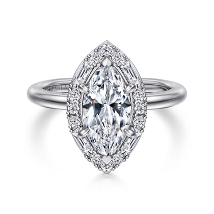 Cammie - 14K White Gold Halo Marquise Shape Diamond Engagement Ring