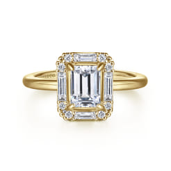 Cammie - 14K Yellow Gold Halo Emerald Cut Diamond Engagement Ring