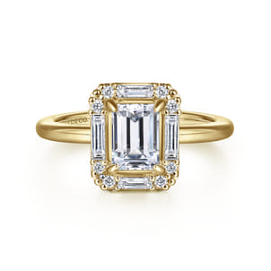 Cammie - 14K Yellow Gold Halo Emerald Cut Diamond Engagement Ring
