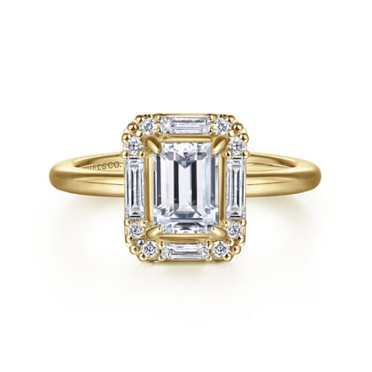 Cammie - 14K Yellow Gold Halo Emerald Cut Diamond Engagement Ring