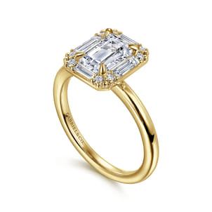 Cammie - 14K Yellow Gold Halo Emerald Cut Diamond Engagement Ring