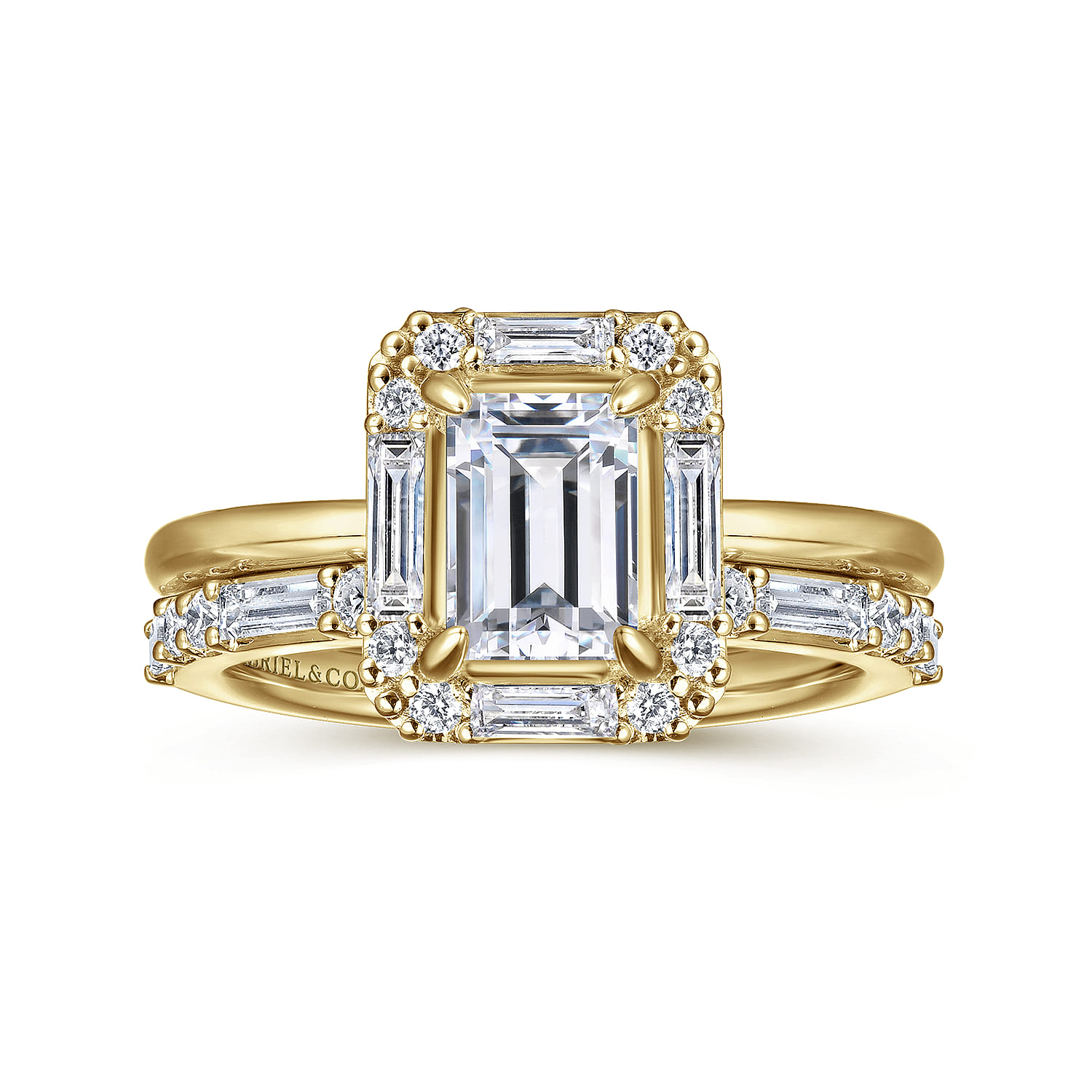 Cammie - 14K Yellow Gold Halo Emerald Cut Diamond Engagement Ring