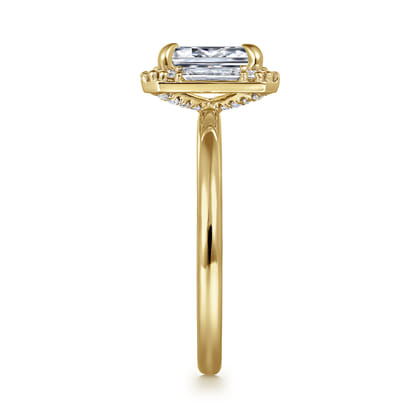 Cammie - 14K Yellow Gold Halo Emerald Cut Diamond Engagement Ring