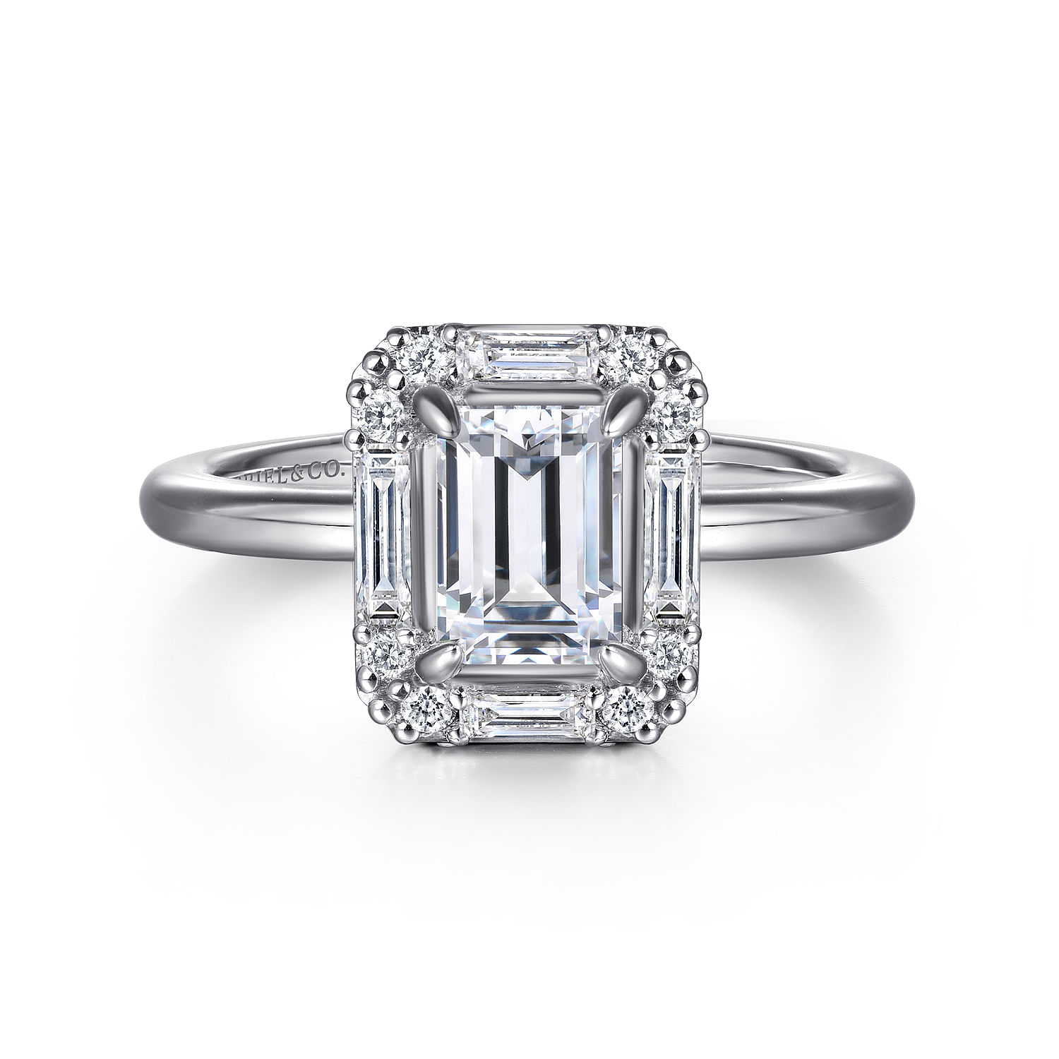 Cammie - Art Deco 14K White Gold Halo Emerald Cut Diamond Engagement Ring