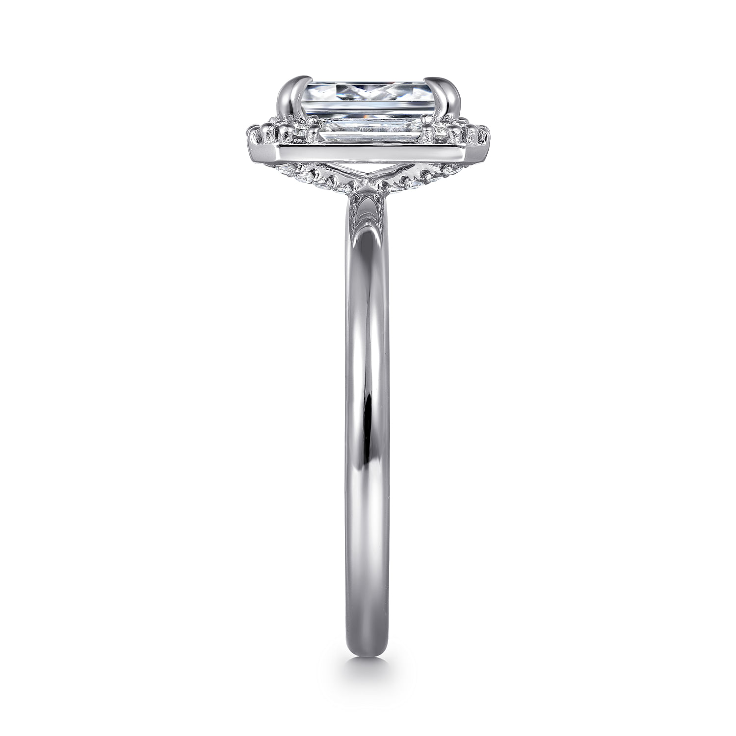 Cammie - Art Deco 14K White Gold Halo Emerald Cut Diamond Engagement Ring