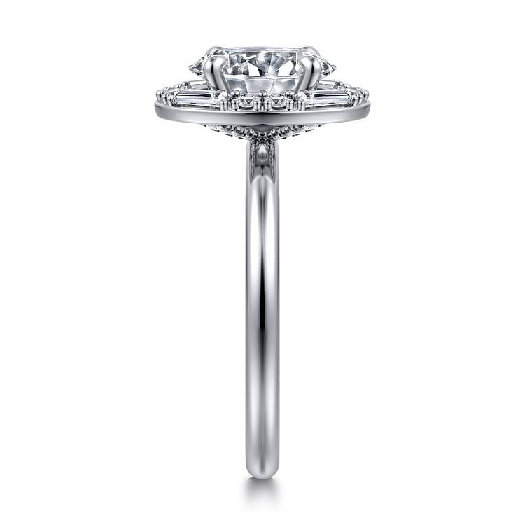 Cammie - Art Deco 14K White Gold Halo Oval Diamond Engagement Ring