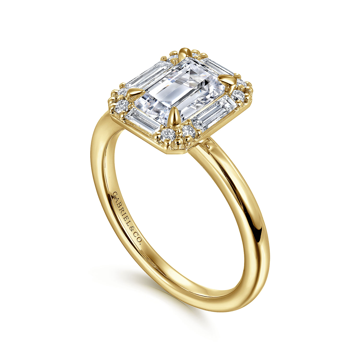 Cammie - Art Deco 14K Yellow Gold Halo Emerald Cut Diamond Engagement Ring