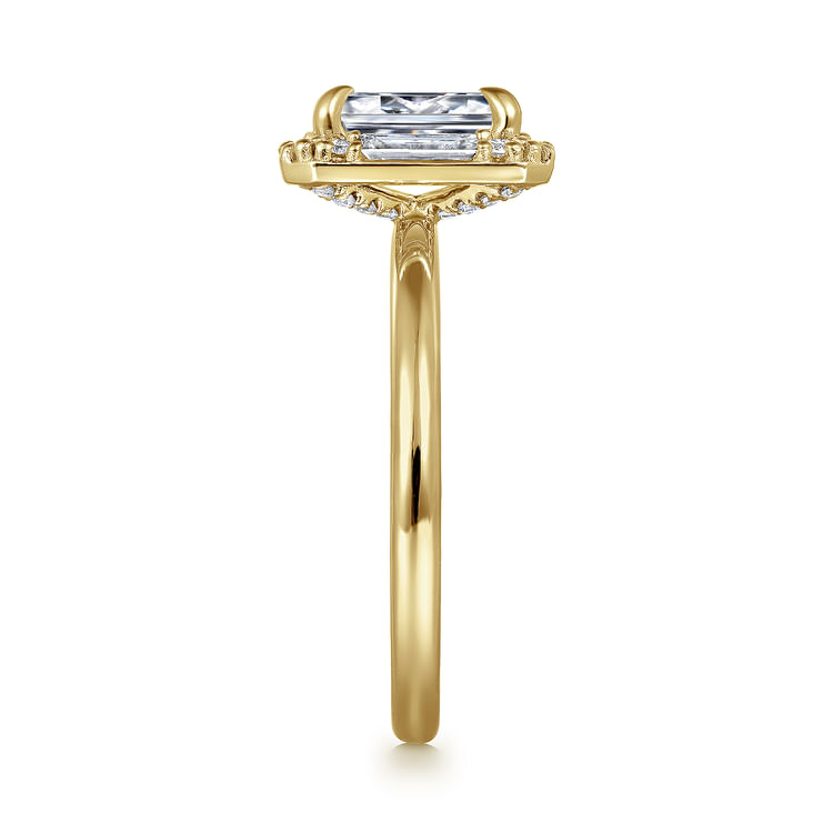 Cammie - Art Deco 14K Yellow Gold Halo Emerald Cut Diamond Engagement Ring