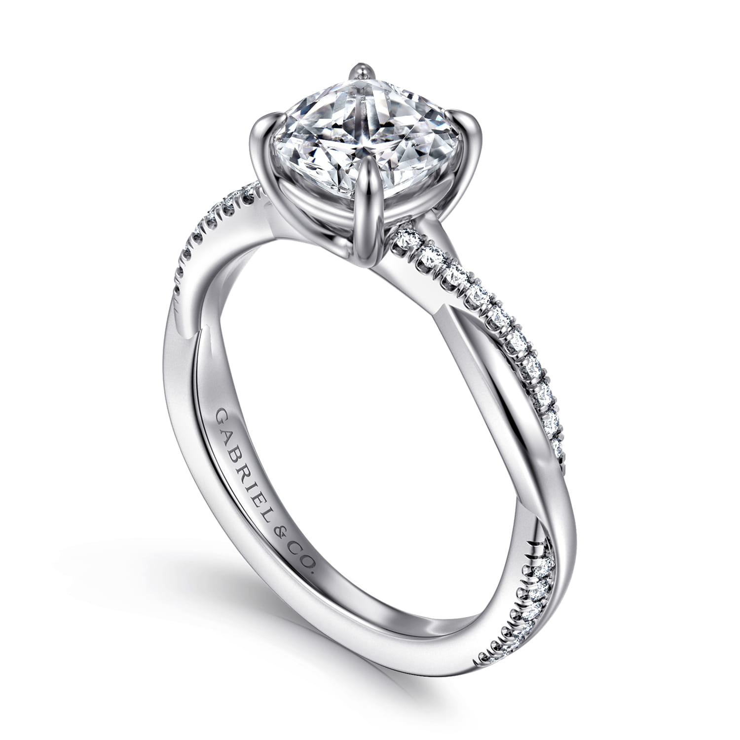 Cushion Cut Twisted Ring in 14k White Gold | Gabriel & Co 