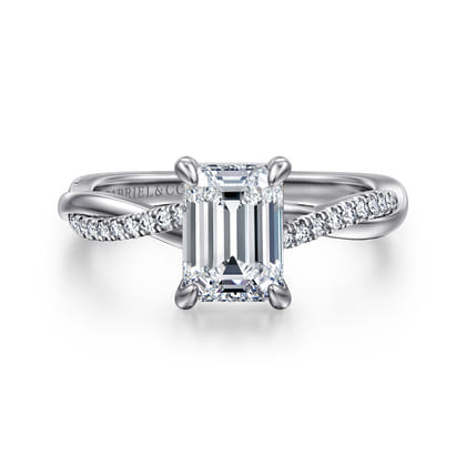Campana - 14K White Gold Emerald Cut Twisted Diamond Engagement Ring