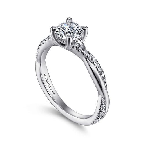 Campana - 14K White Gold Round Twisted Diamond Engagement Ring - 0.14 ct - Shot 3