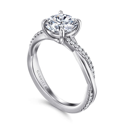 Campana - 14K White Gold Round Twisted Diamond Engagement Ring