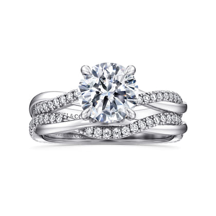 Campana - 14K White Gold Round Twisted Diamond Engagement Ring