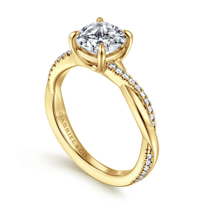 Campana - 14K Yellow Gold Cushion Cut Twisted Diamond Engagement Ring