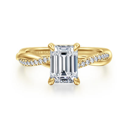 Campana - 14K Yellow Gold Emerald Cut Twisted Diamond Engagement Ring