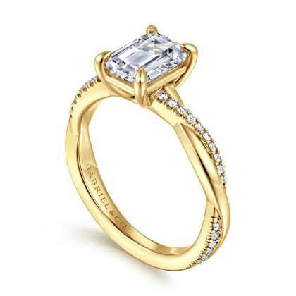Campana - 14K Yellow Gold Emerald Cut Twisted Diamond Engagement Ring