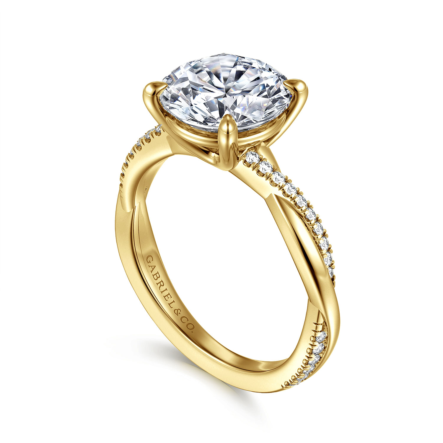Campana - 14K Yellow Gold Twisted Round Diamond Engagement Ring