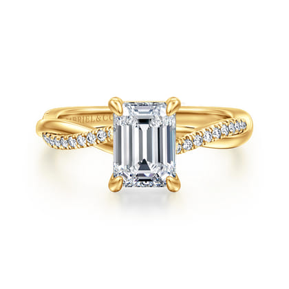 Campana - 18K Yellow Gold Emerald Cut Twisted Diamond Engagement Ring