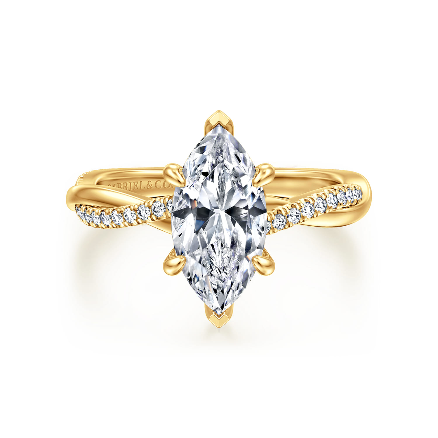 Campana - 18K Yellow Gold Marquise Shape Twisted Diamond Engagement Ring