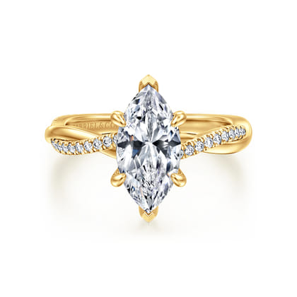 Campana - 18K Yellow Gold Marquise Shape Twisted Diamond Engagement Ring