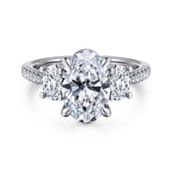 Camra - 14K White Gold Oval Three Stone Diamond Engagement Ring