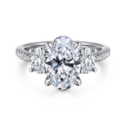 Camra - 14K White Gold Oval Three Stone Diamond Engagement Ring