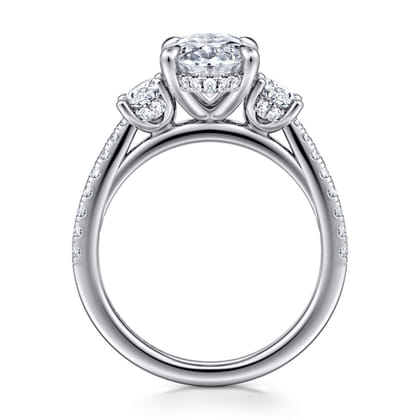 Camra - 14K White Gold Oval Three Stone Diamond Engagement Ring