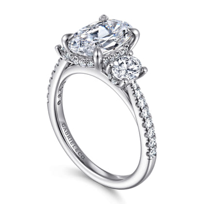 Camra - 14K White Gold Oval Three Stone Diamond Engagement Ring