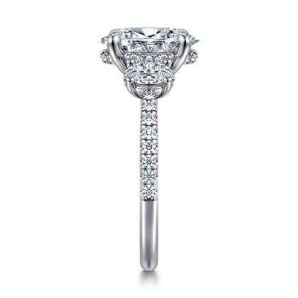 Camra - 14K White Gold Oval Three Stone Diamond Engagement Ring