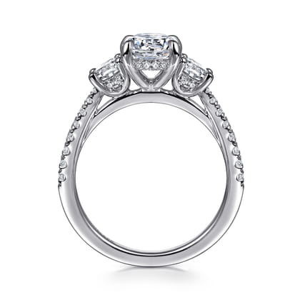 Camra - 14K White Gold Oval Three Stone Diamond Engagement Ring