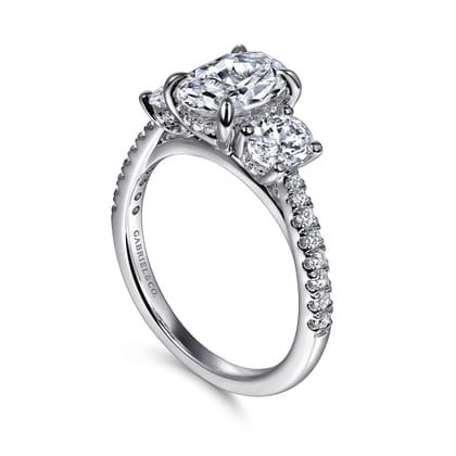 Camra - 14K White Gold Oval Three Stone Diamond Engagement Ring