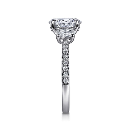 Camra - 14K White Gold Oval Three Stone Diamond Engagement Ring
