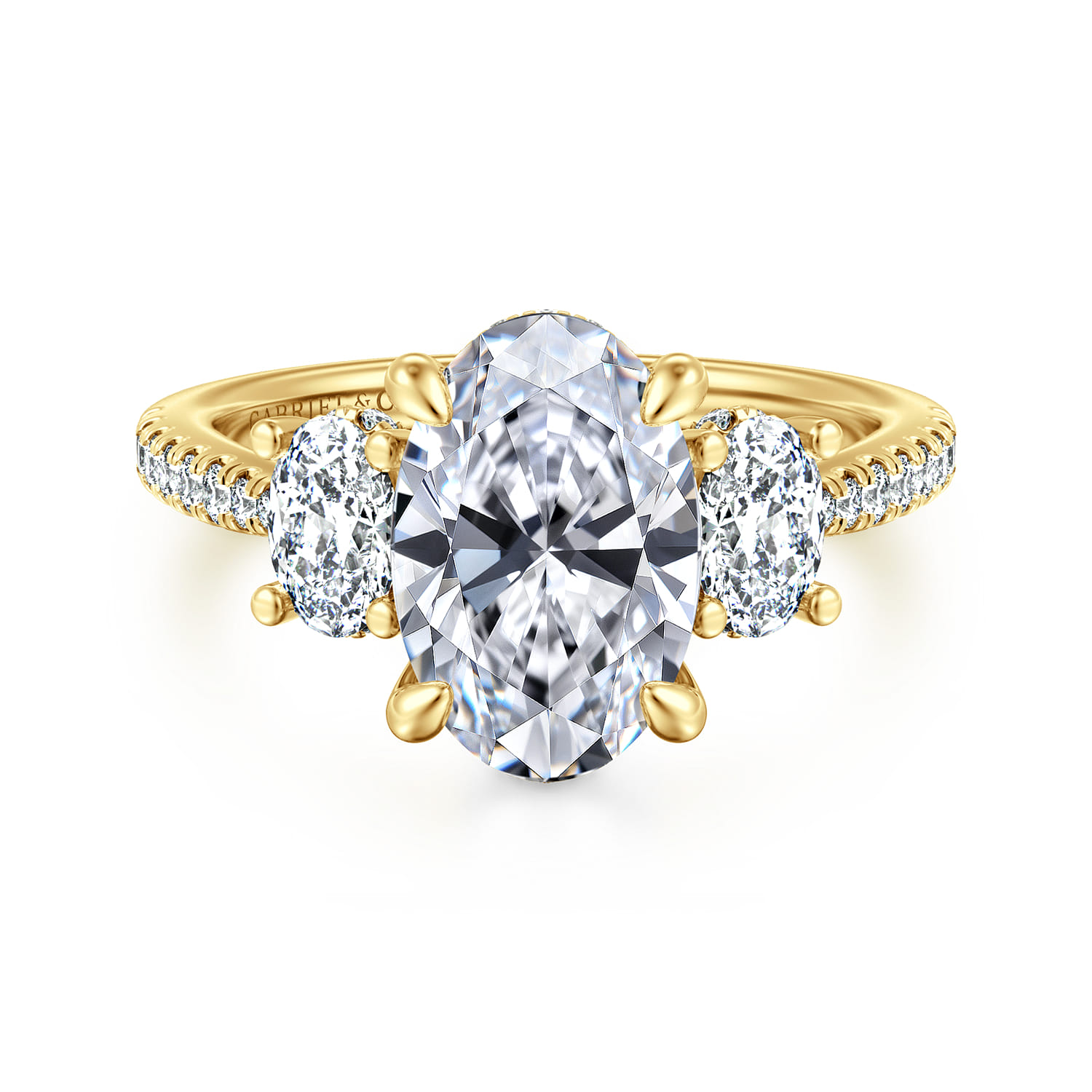 Camra - 14K Yellow Gold Oval Three Stone Diamond Engagement Ring