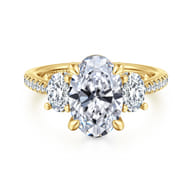 Camra - 14K Yellow Gold Oval Three Stone Diamond Engagement Ring