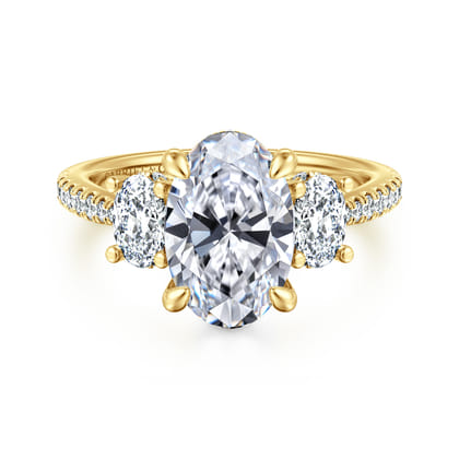 Camra - 14K Yellow Gold Oval Three Stone Diamond Engagement Ring