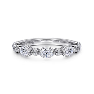 Captivate - 14K White Gold Bezel Set Oval and Round Diamond Anniversary Band