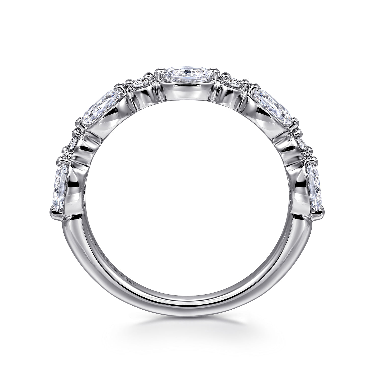 Fancy Wedding Ring in 14k White Gold with Oval Natural Diamond at Gabriel & Co. - Shot 2