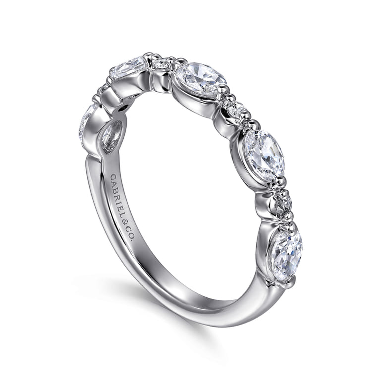 Fancy Wedding Ring in 14k White Gold with Oval Natural Diamond at Gabriel & Co. - Shot 3