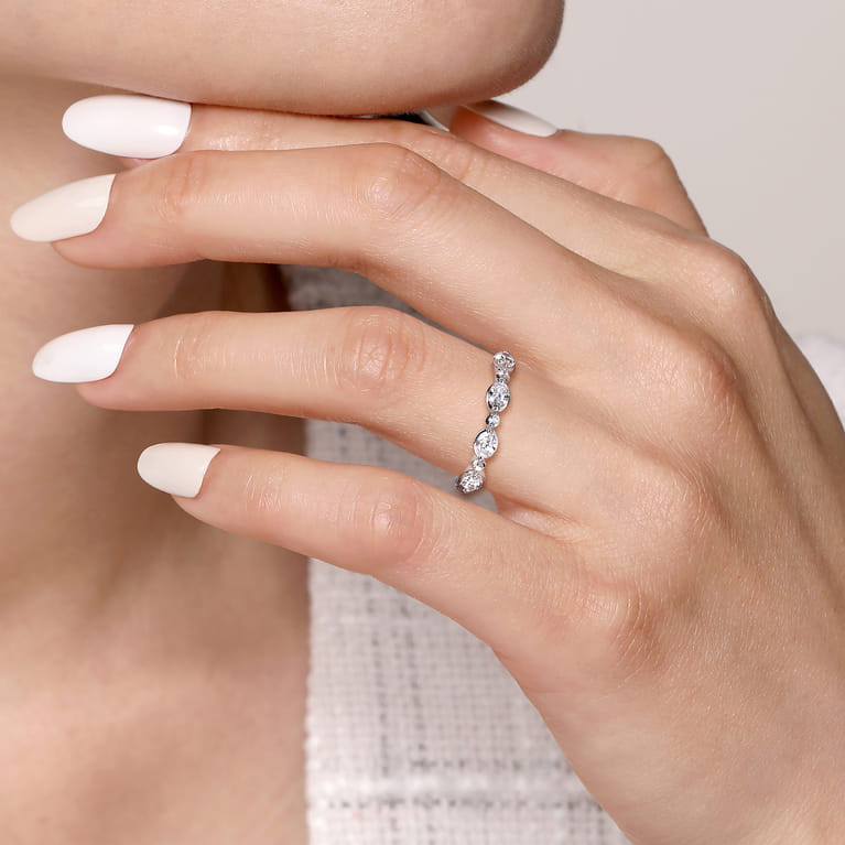 Fancy Wedding Ring in 14k White Gold with Oval Natural Diamond at Gabriel & Co. - Shot 5