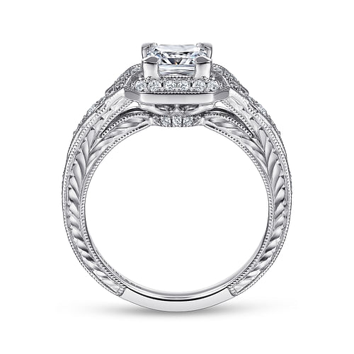 Capulet - Unique 14K White Gold Art Deco Princess Cut Halo Diamond Engagement Ring - 0.23 ct - Shot 2