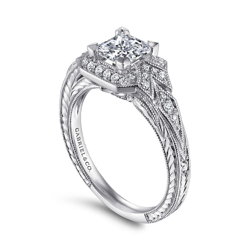 Capulet - Unique 14K White Gold Art Deco Princess Cut Halo Diamond Engagement Ring - 0.23 ct - Shot 3