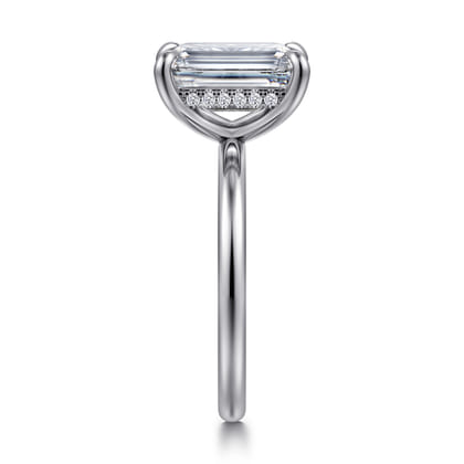 Cari - 14K White Gold Hidden Halo Emerald Cut Diamond Engagement Ring