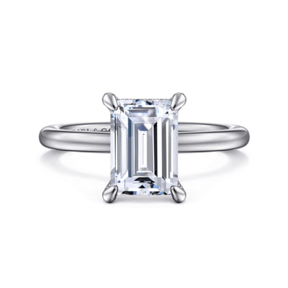 Cari - 14K White Gold Hidden Halo Emerald Cut Diamond Engagement Ring