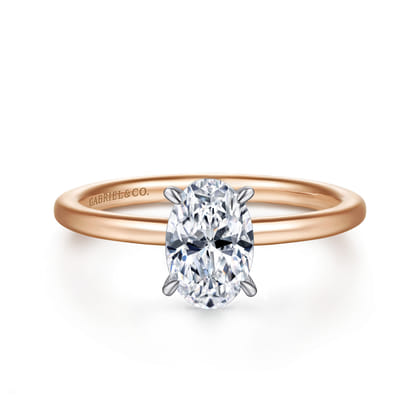 Cari - 14K White-Rose Gold Hidden Halo Oval Diamond Engagement Ring
