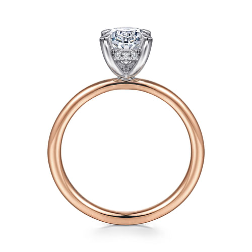 Cari - 14K White-Rose Gold Hidden Halo Oval Diamond Engagement Ring - 0.04 ct - Shot 2