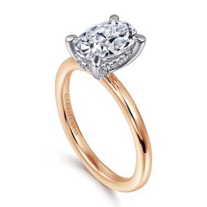 Cari - 14K White-Rose Gold Hidden Halo Oval Diamond Engagement Ring